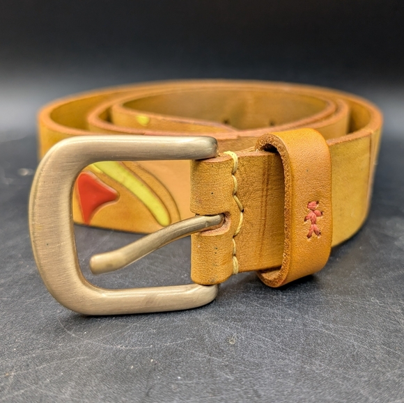 Henry Beguelin Picasso Bufalo Curry Leather Belt Size 90 (32.5 - 36.5 In)